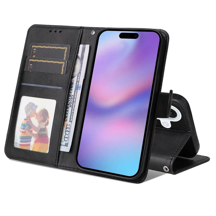 For iPhone 17 Case Wallet PU Leather Folio Flip Phone Cover - Black - 2