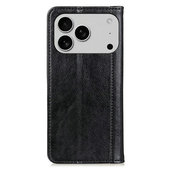 For iPhone 18 Pro / 17 Pro Stand Case Split Leather Litchi Texture Wallet Phone Cover - Black - 7