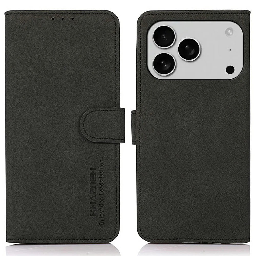 KHAZNEH For iPhone 18 Pro / 17 Pro Case PU Leather Wallet Stand Phone Cover - Black - 1