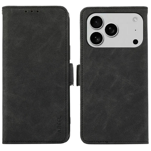 ABEEL For iPhone 18 Pro / 17 Pro Case PU Leather Folio Stand View RFID Blocking Phone Cover - Black - 1