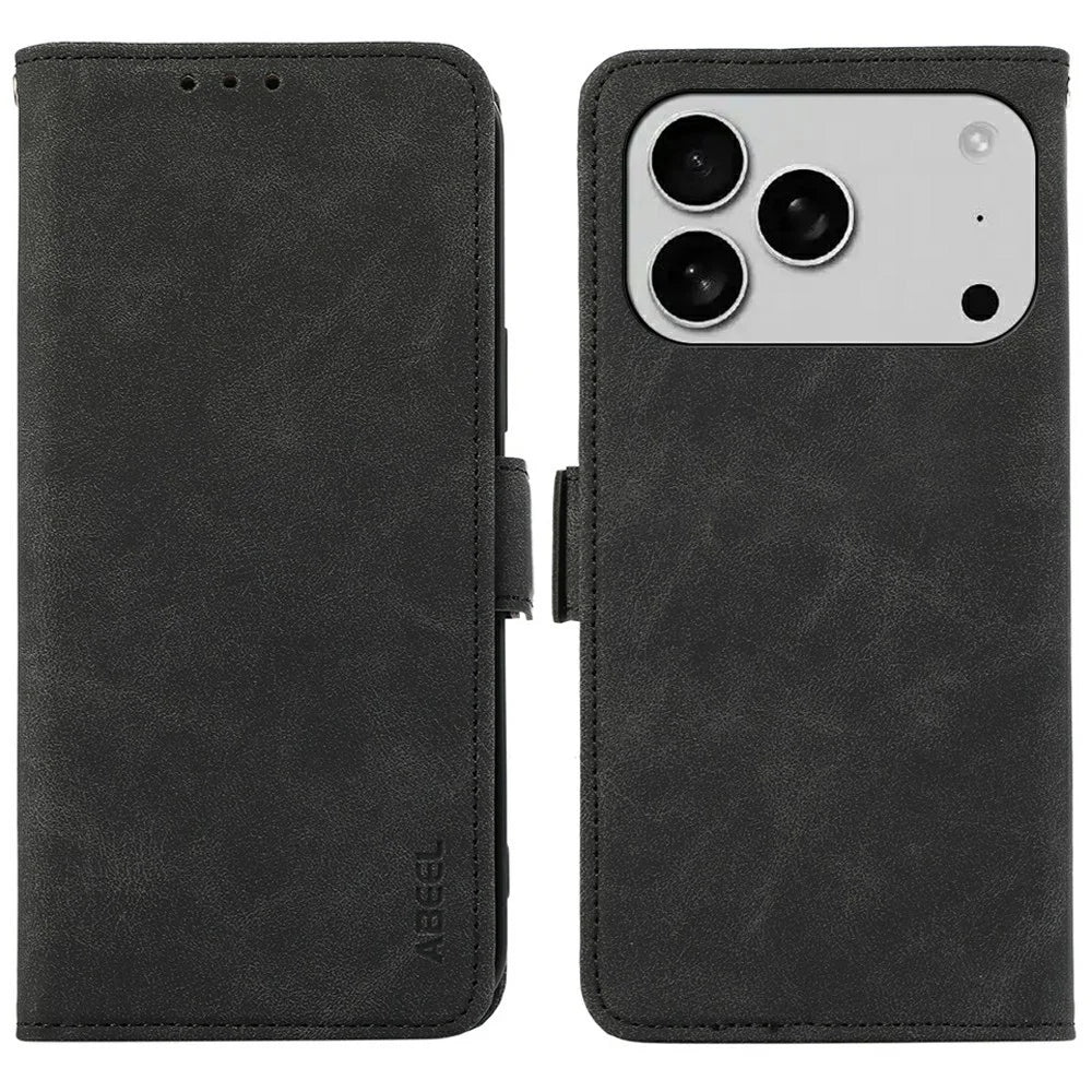 ABEEL For iPhone 18 Pro / 17 Pro Case PU Leather Folio Stand View RFID Blocking Phone Cover - Black - 1