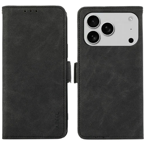 ABEEL For iPhone 18 Pro / 17 Pro Case PU Leather Folio Stand View RFID Blocking Phone Cover - Black - 1