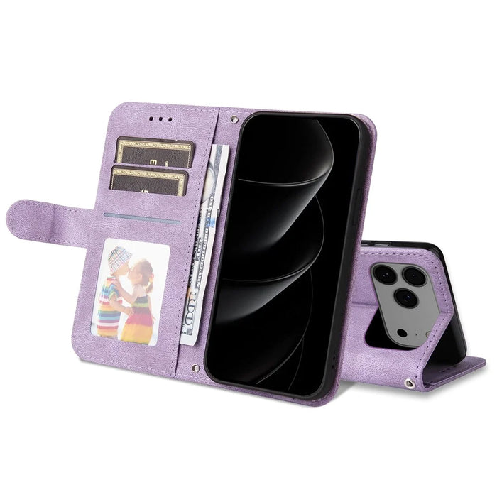 For iPhone 18 Pro Max / 17 Pro Max Leather Wallet Cases Skin Touch Phone Cover Stand with Strap - Purple - 3