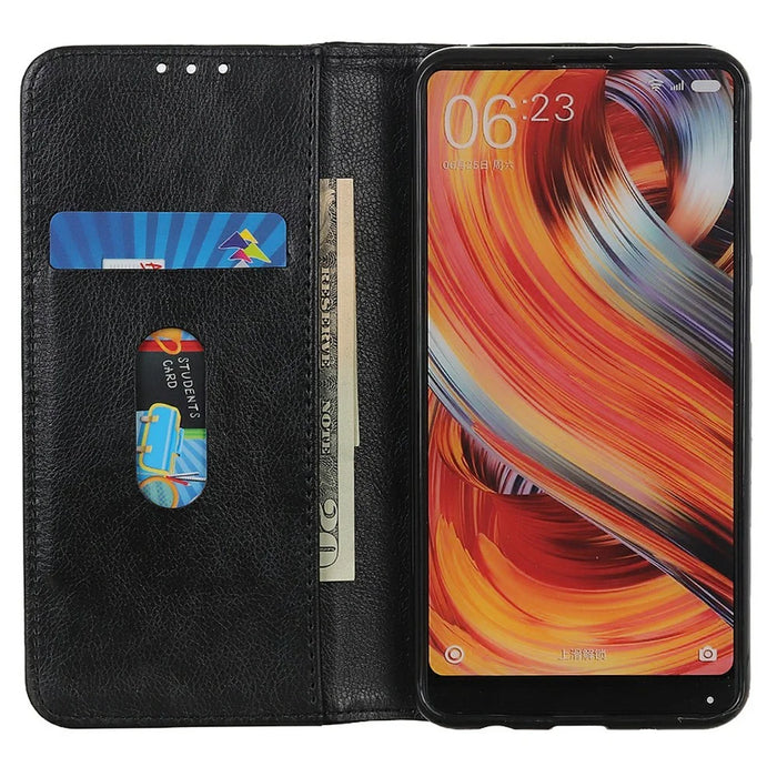 For iPhone 17 Stand Case Split Leather Litchi Texture Wallet Phone Cover - Black - 2