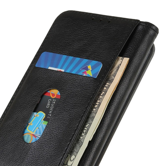 For iPhone 17 Stand Case Split Leather Litchi Texture Wallet Phone Cover - Black - 5