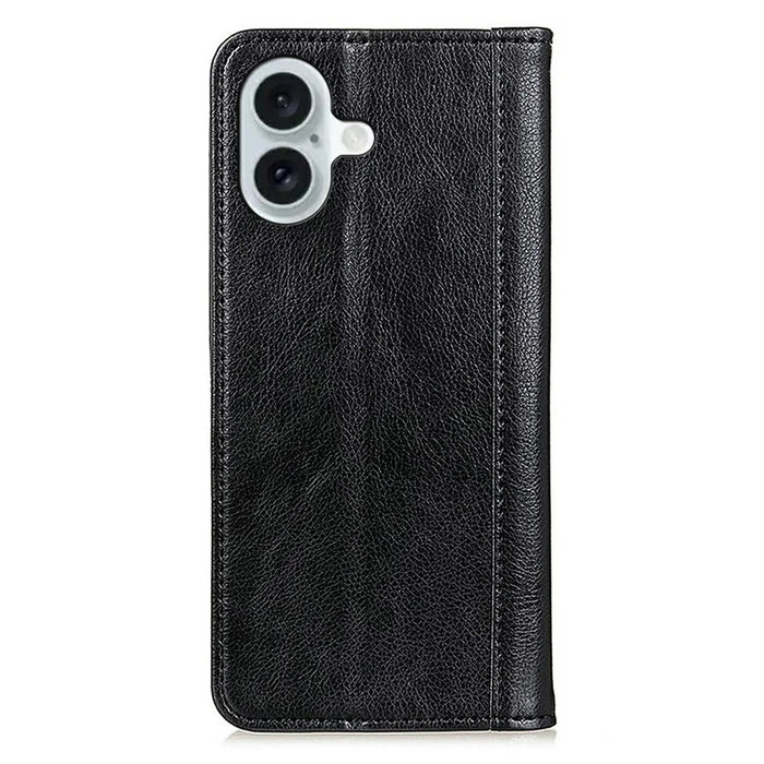 For iPhone 17 Stand Case Split Leather Litchi Texture Wallet Phone Cover - Black - 7