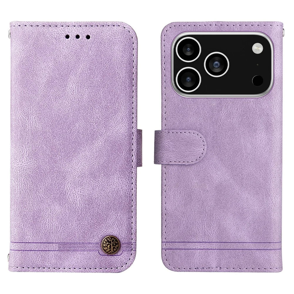 For iPhone 18 Pro / 17 Pro Leather Wallet Cases Skin Touch Phone Cover Stand with Strap - Purple - 1