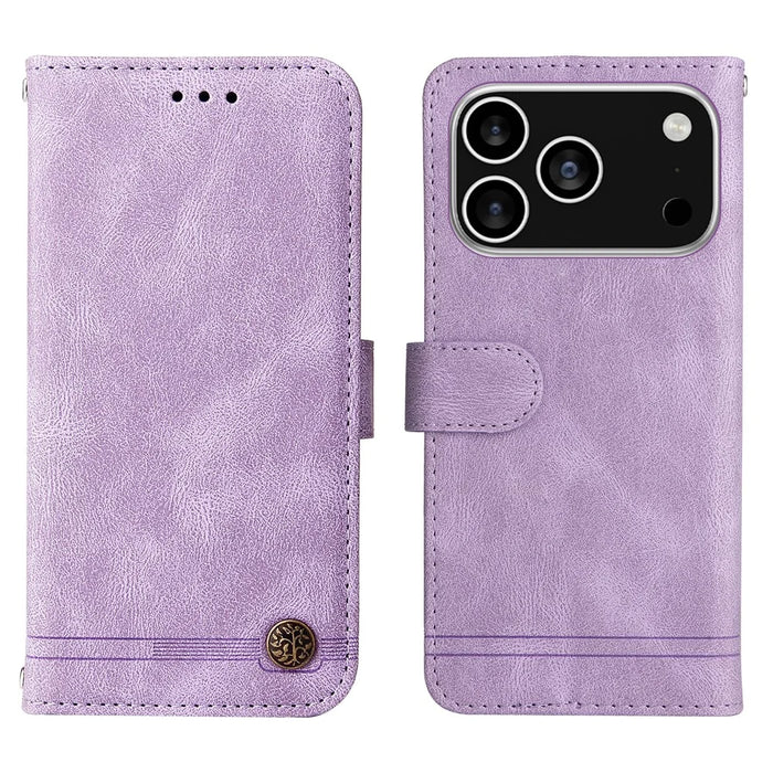 For iPhone 18 Pro / 17 Pro Leather Wallet Cases Skin Touch Phone Cover Stand with Strap - Purple - 1
