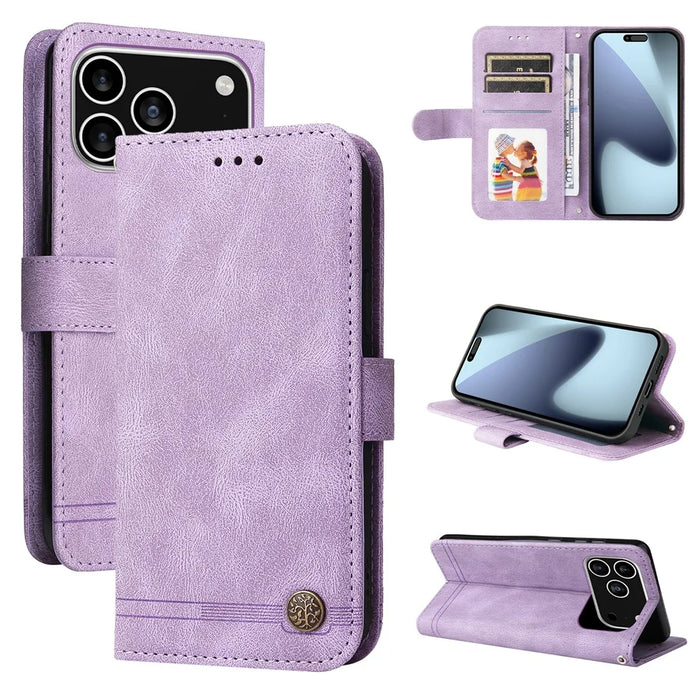 For iPhone 18 Pro / 17 Pro Leather Wallet Cases Skin Touch Phone Cover Stand with Strap - Purple - 2