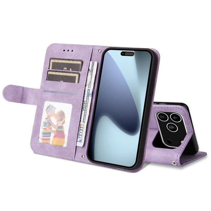 For iPhone 18 Pro / 17 Pro Leather Wallet Cases Skin Touch Phone Cover Stand with Strap - Purple - 3