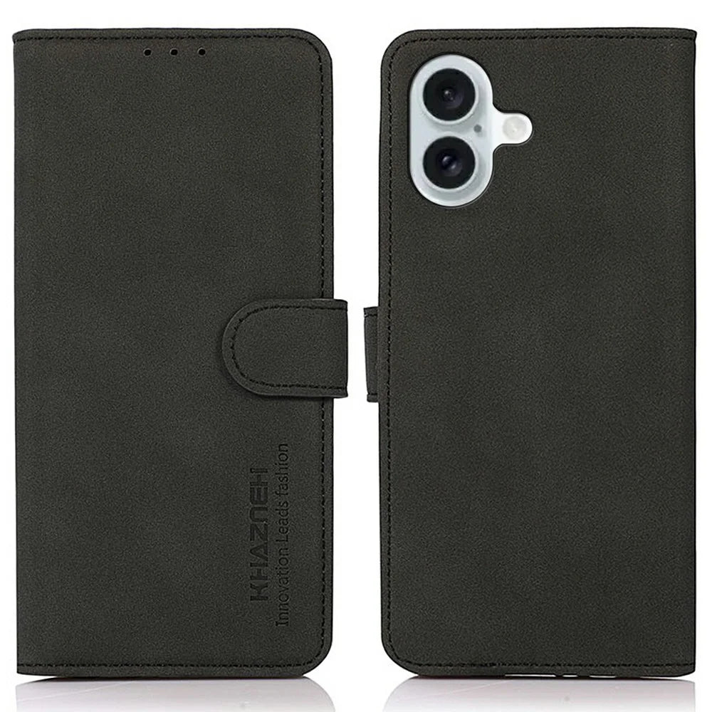 KHAZNEH For iPhone 17 Case PU Leather Wallet Stand Phone Cover - Black - 1