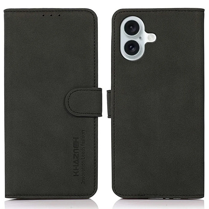 KHAZNEH For iPhone 17 Case PU Leather Wallet Stand Phone Cover - Black - 1
