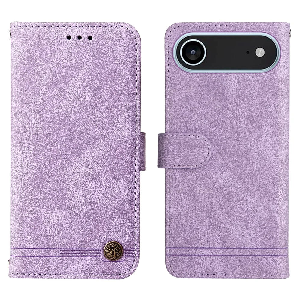 For iPhone Air Leather Wallet Cases Skin Touch Phone Cover Stand with Strap - Purple - 1