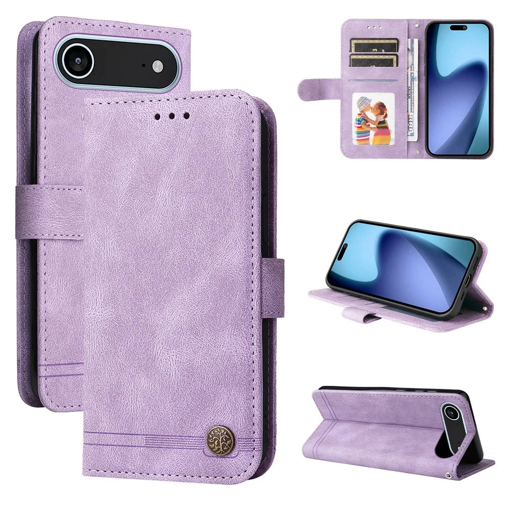For iPhone Air Leather Wallet Cases Skin Touch Phone Cover Stand with Strap - Purple - 2