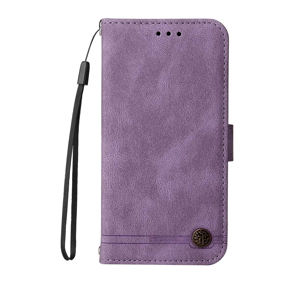 For iPhone Air Leather Wallet Cases Skin Touch Phone Cover Stand with Strap - Purple - 5