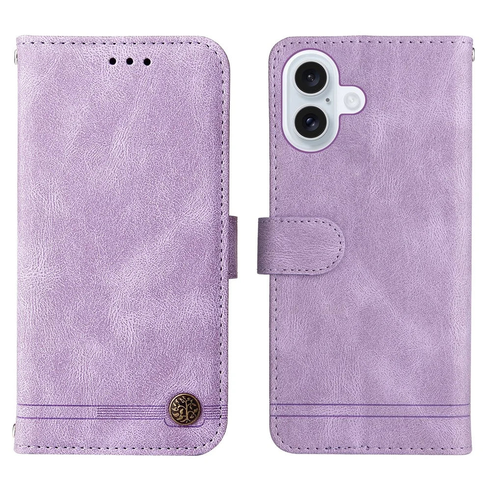 For iPhone 17 Leather Wallet Cases Skin Touch Phone Cover Stand with Strap - Purple - 1