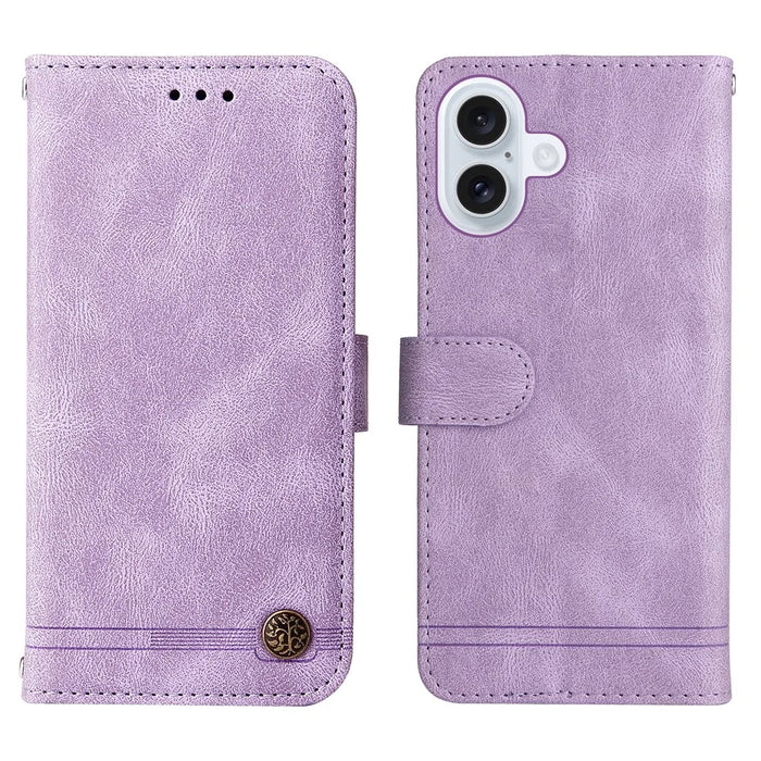 For iPhone 17 Leather Wallet Cases Skin Touch Phone Cover Stand with Strap - Purple - 1