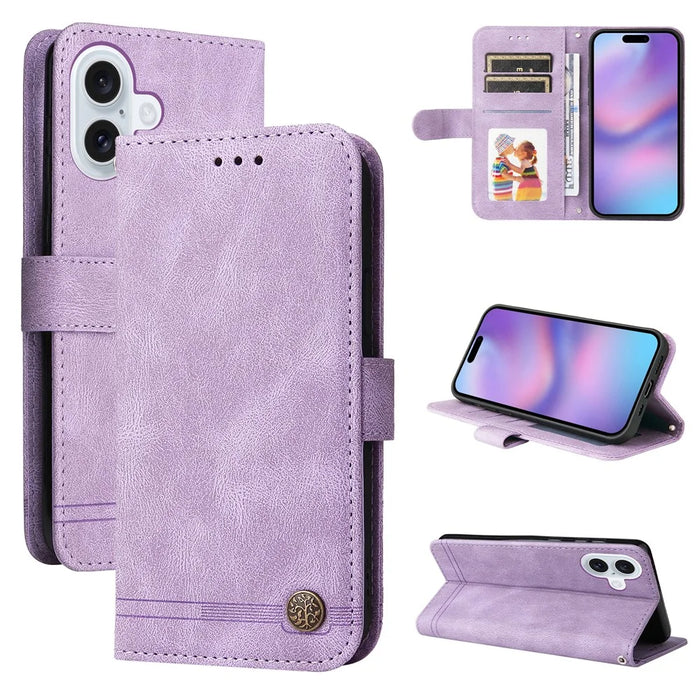 For iPhone 17 Leather Wallet Cases Skin Touch Phone Cover Stand with Strap - Purple - 2