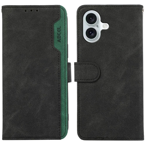 ABEEL For iPhone 17 Case Color Splicing Leather Flip Phone Cover RFID Blocking - Black - 1