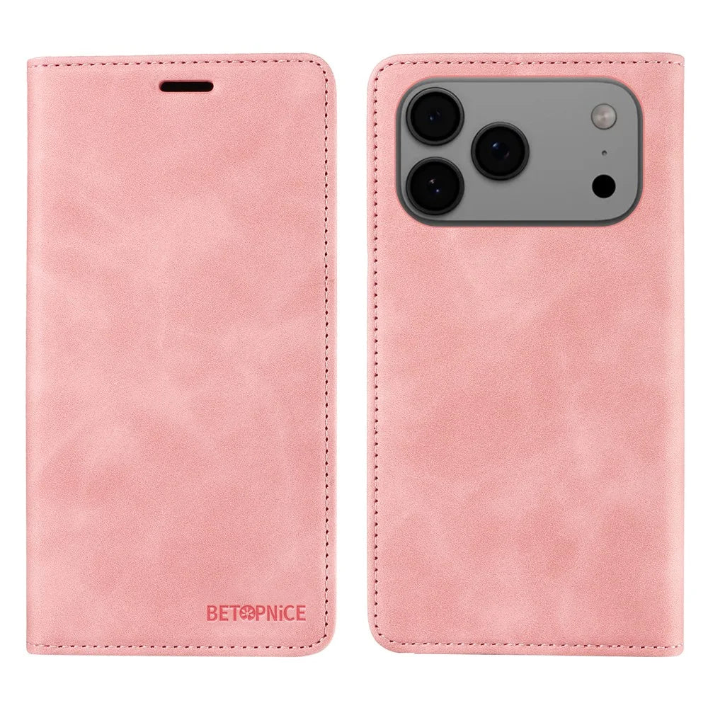 BETOPNICE For iPhone 18 Pro Max / 17 Pro Max Case  Magnetic Closure RFID Blocking Wallet Stand Leather Phone Cover - Pink - 1