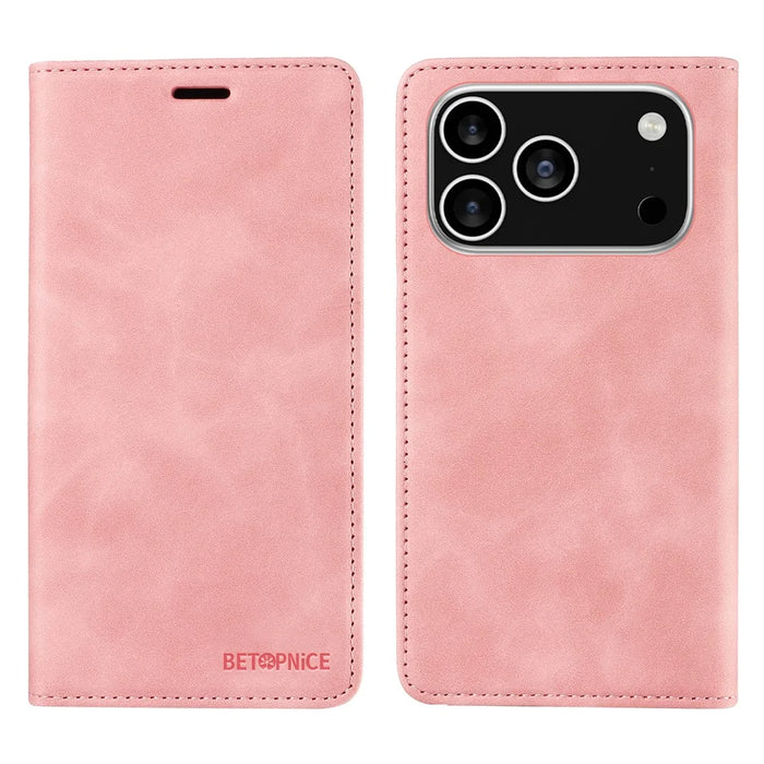 BETOPNICE For iPhone 18 Pro / 17 Pro Case  Magnetic Closure RFID Blocking Wallet Stand Leather Phone Cover - Pink - 1