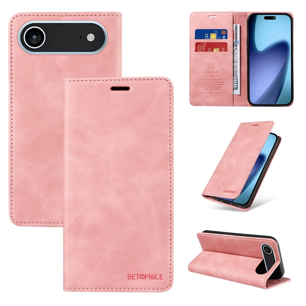 BETOPNICE For iPhone Air Case  Magnetic Closure RFID Blocking Wallet Stand Leather Phone Cover - Pink - 3