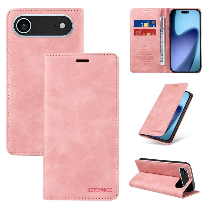 BETOPNICE For iPhone Air Case  Magnetic Closure RFID Blocking Wallet Stand Leather Phone Cover - Pink - 3