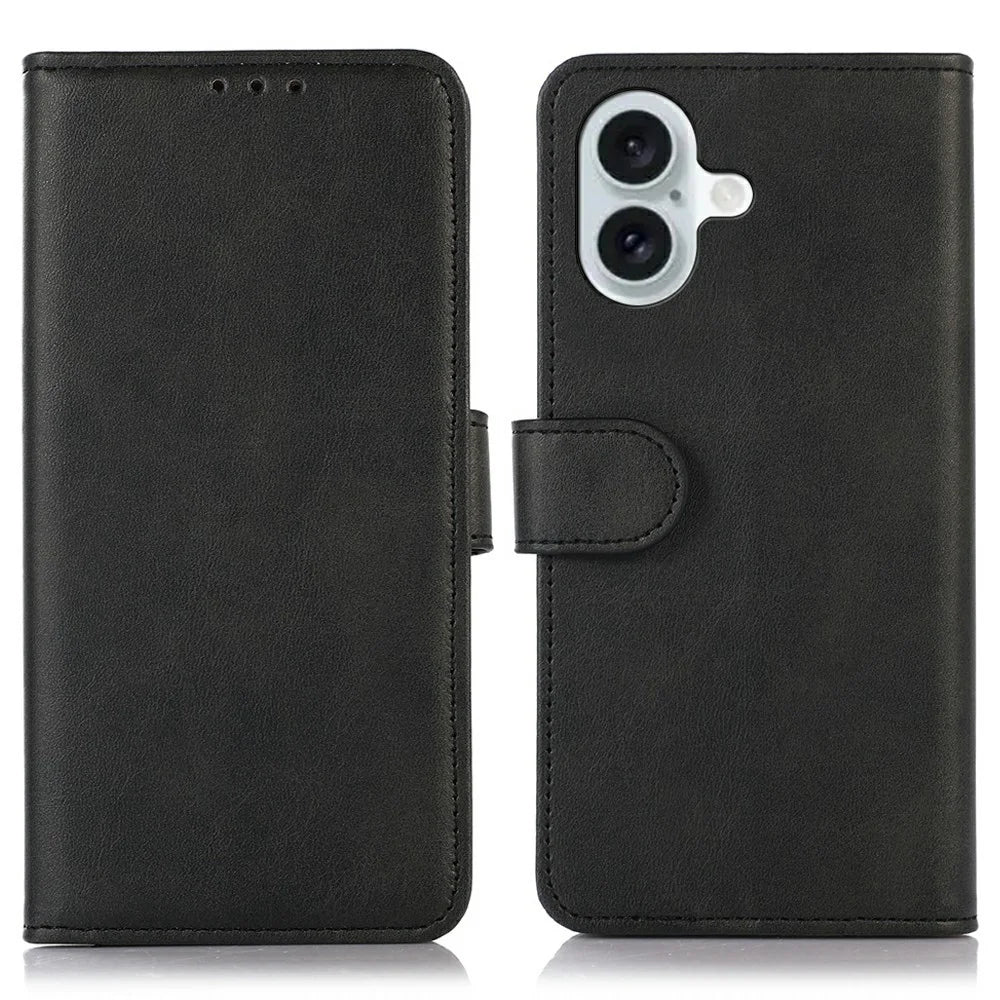 For iPhone 17 Case Cowhide Texture Leather Wallet Phone Cover with Stand - Black - 1
