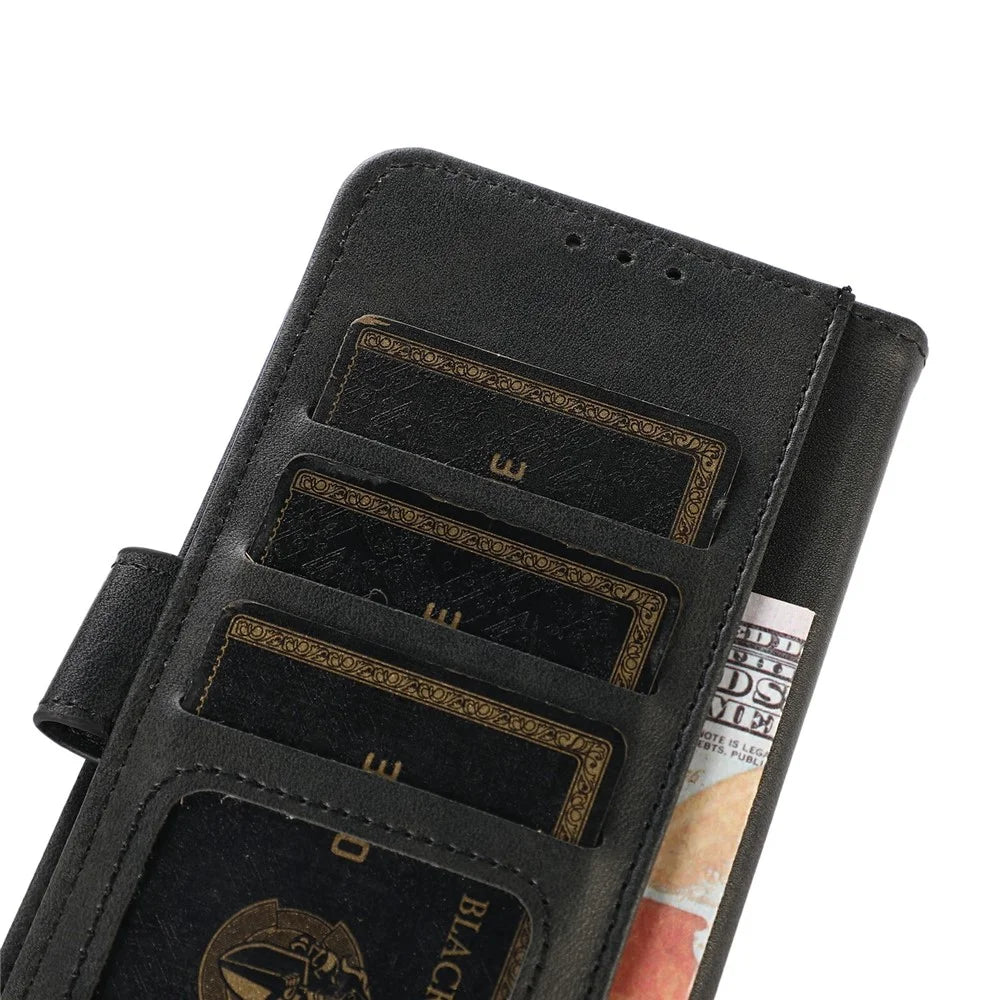 For iPhone 17 Case Cowhide Texture Leather Wallet Phone Cover with Stand - Black - 4