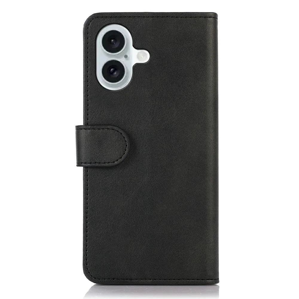 For iPhone 17 Case Cowhide Texture Leather Wallet Phone Cover with Stand - Black - 7