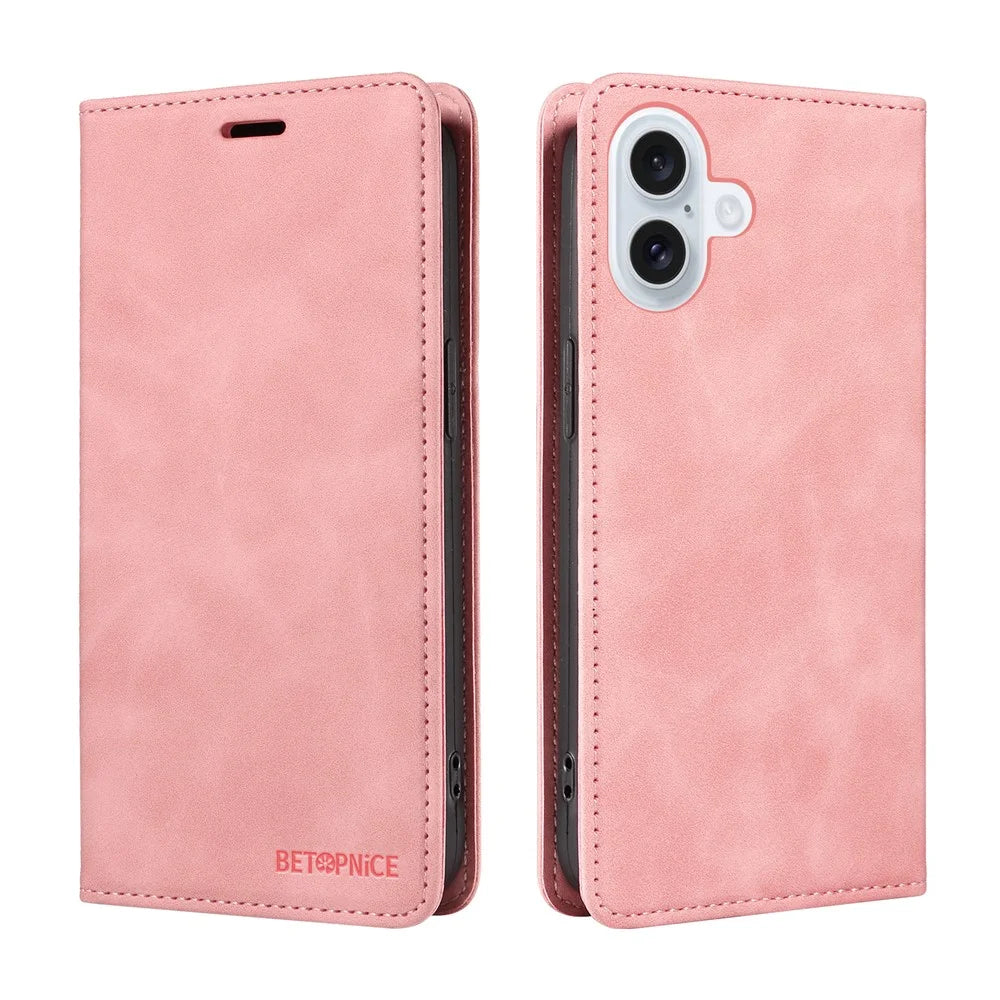 BETOPNICE For iPhone 17 Case  Magnetic Closure RFID Blocking Wallet Stand Leather Phone Cover - Pink - 2