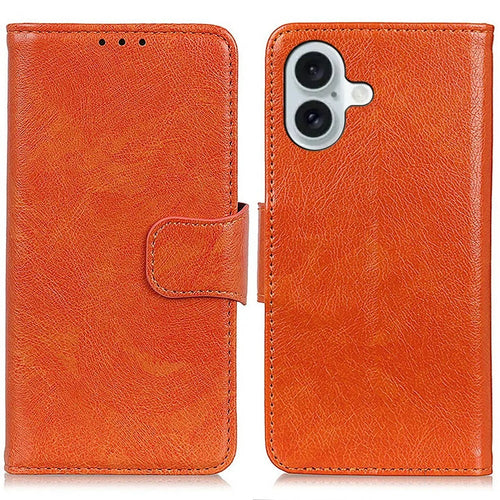 For iPhone 17 Case Nappa Texture Split Leather Wallet Phone Cover - Orange - 1