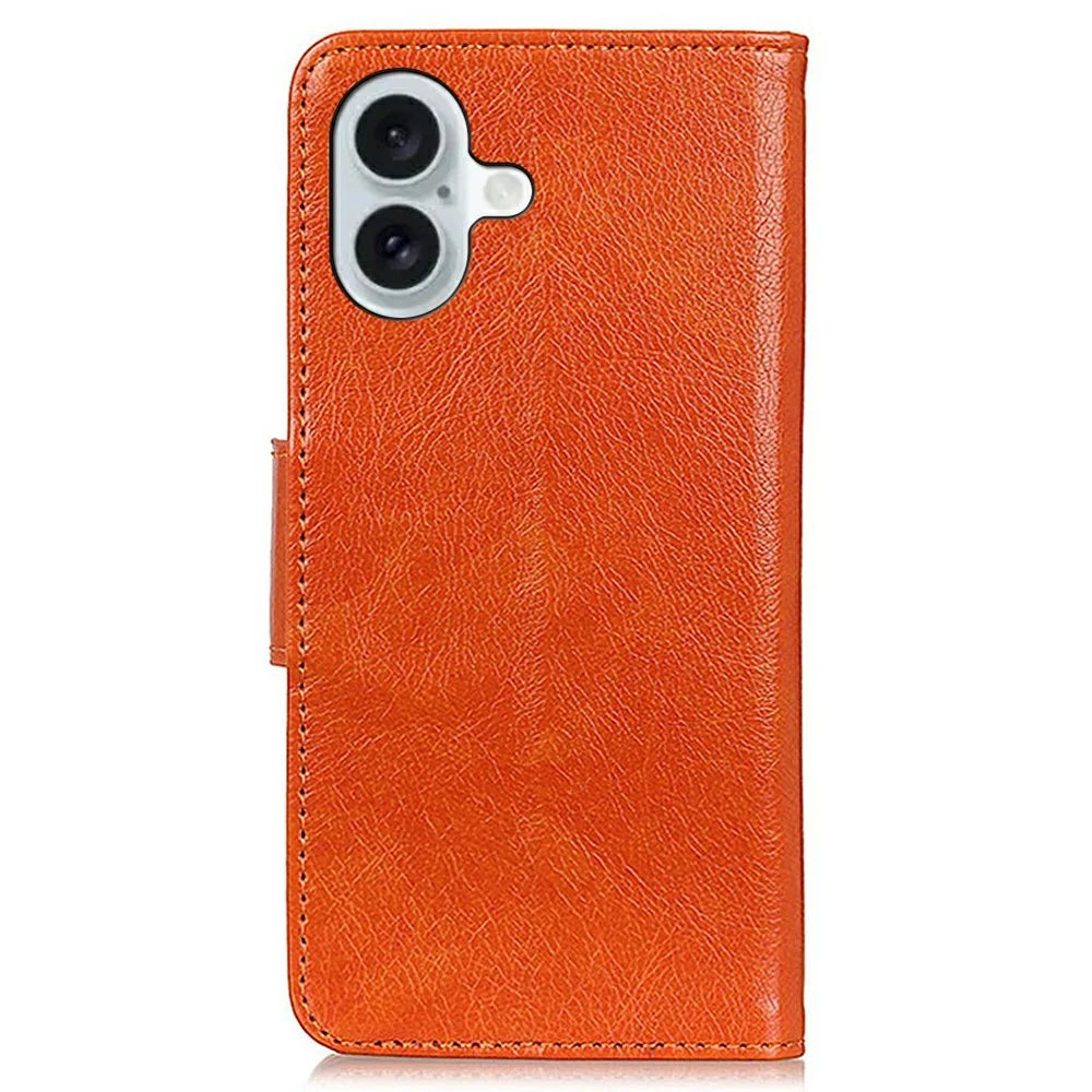 For iPhone 17 Case Nappa Texture Split Leather Wallet Phone Cover - Orange - 7