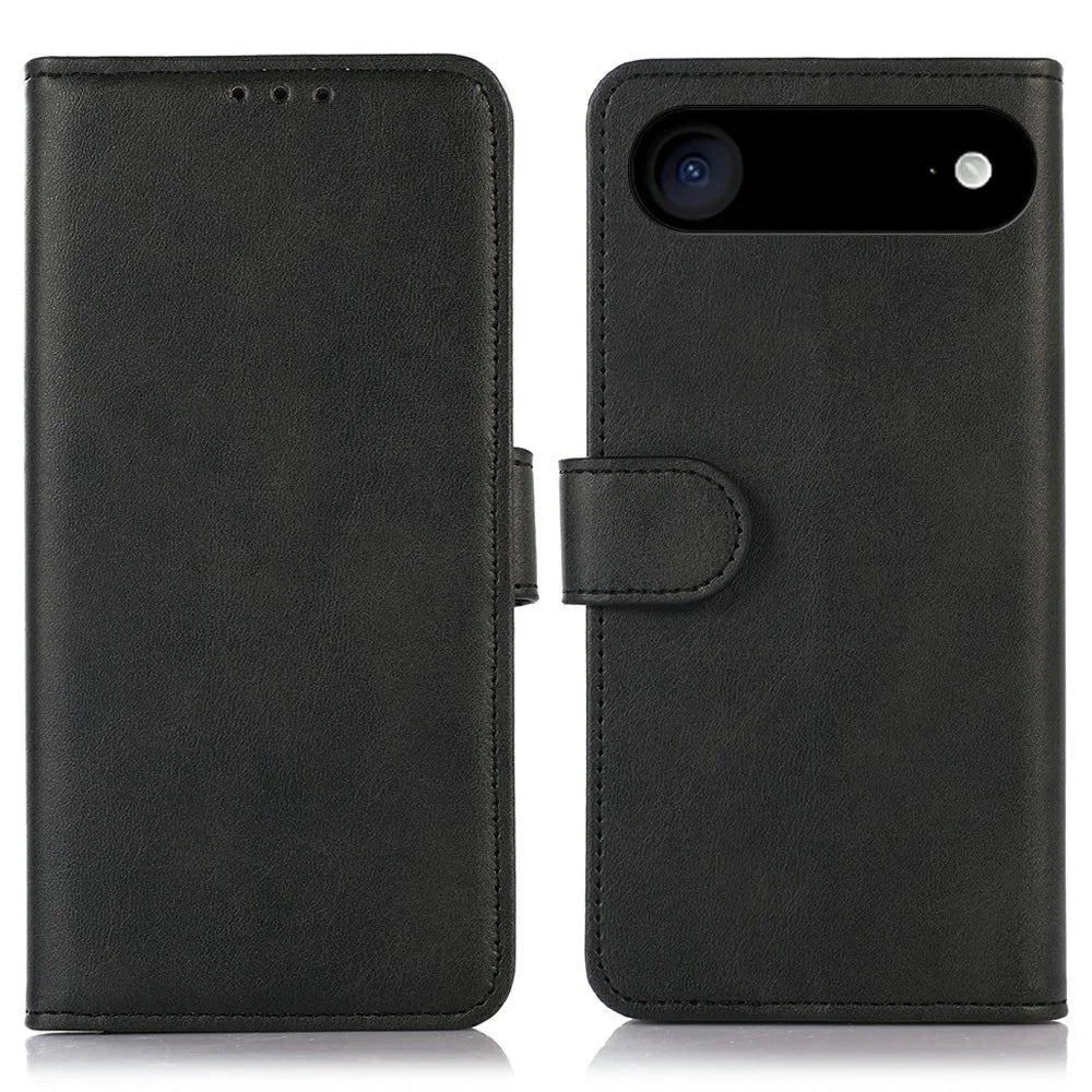 For iPhone Air Case Cowhide Texture Leather Wallet Phone Cover with Stand - Black - 1