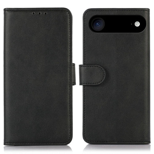 For iPhone Air Case Cowhide Texture Leather Wallet Phone Cover with Stand - Black - 1