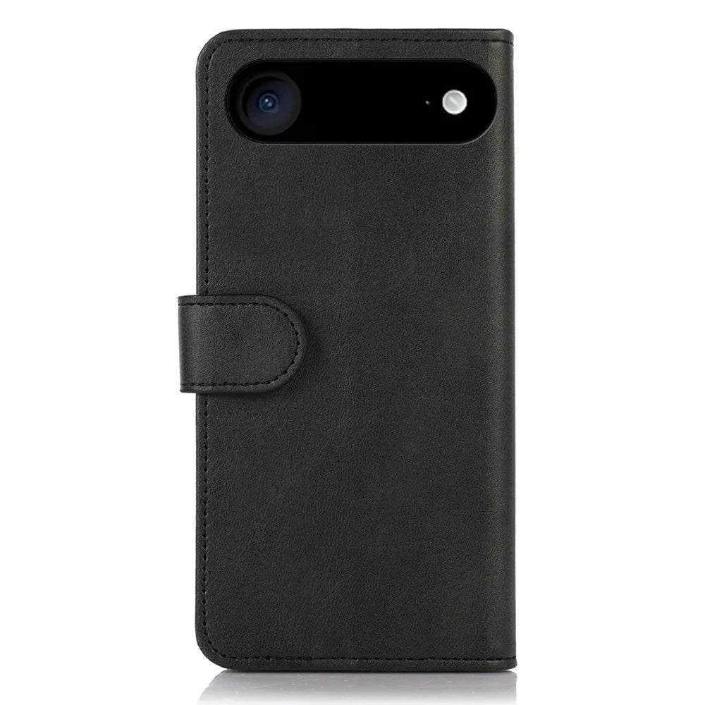For iPhone Air Case Cowhide Texture Leather Wallet Phone Cover with Stand - Black - 7