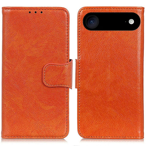 For iPhone Air Case Nappa Texture Split Leather Wallet Phone Cover - Orange - 1