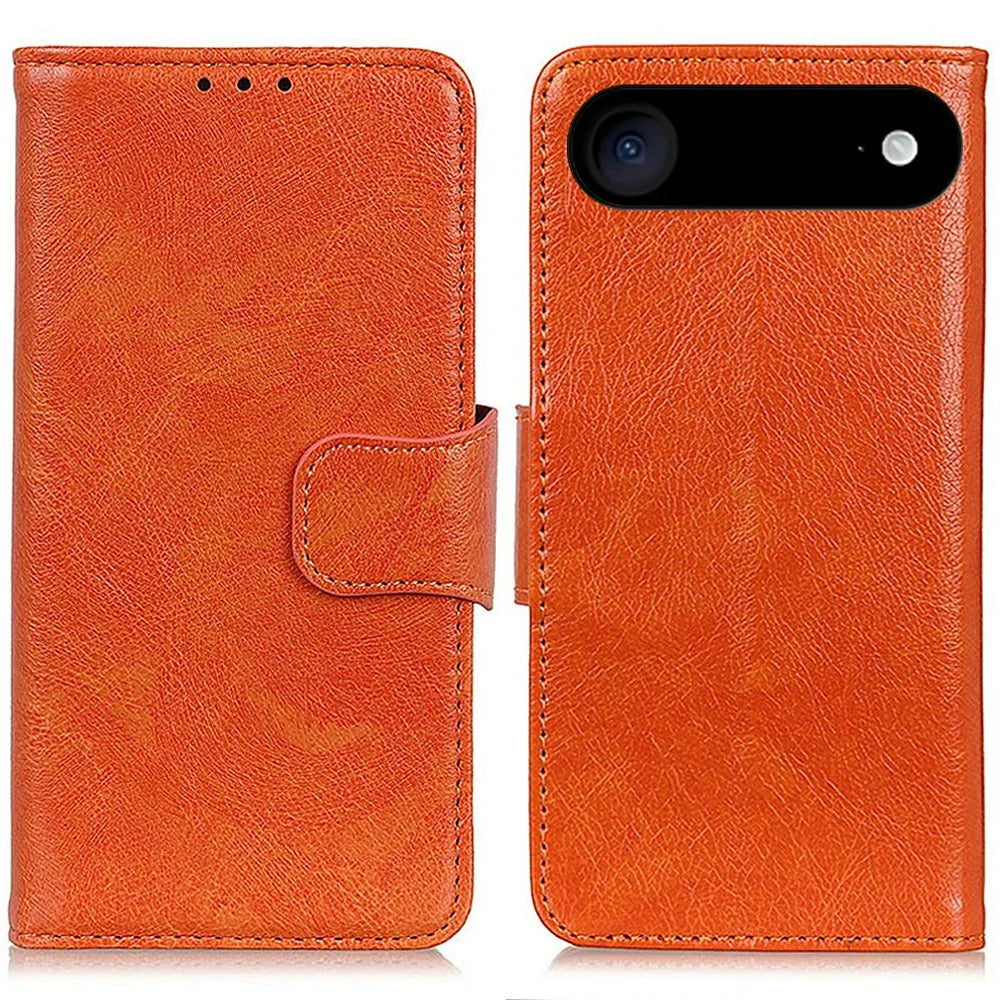 For iPhone Air Case Nappa Texture Split Leather Wallet Phone Cover - Orange - 1