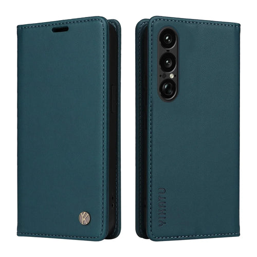 YIKATU For Sony Xperia 1 VII Phone Cases  Magnetic Closure PU Leather Mobile Cover - Green - 1