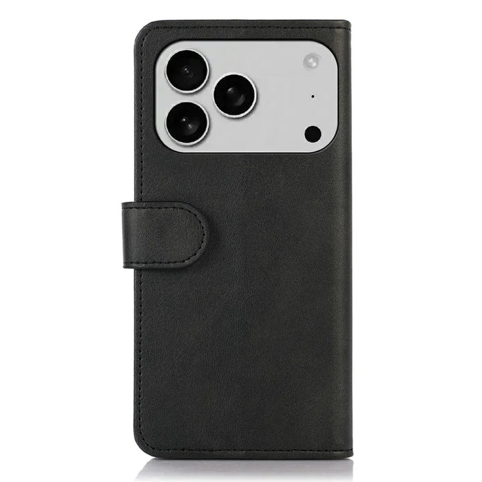 For iPhone 18 Pro / 17 Pro Case Cowhide Texture Leather Wallet Phone Cover with Stand - Black - 7