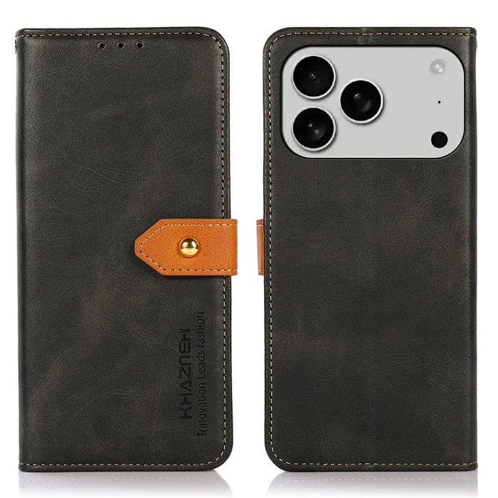 KHAZNEH For iPhone 18 Pro / 17 Pro Wallet Phone Case Stand Leather Flip Cover - Black - 1