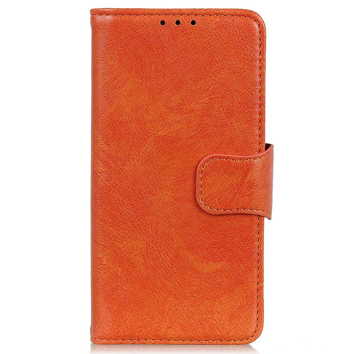 For iPhone 18 Pro Max / 17 Pro Max Case Nappa Texture Split Leather Wallet Phone Cover - Orange - 6