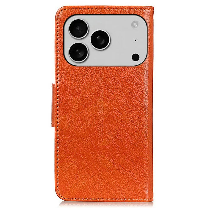 For iPhone 18 Pro Max / 17 Pro Max Case Nappa Texture Split Leather Wallet Phone Cover - Orange - 7