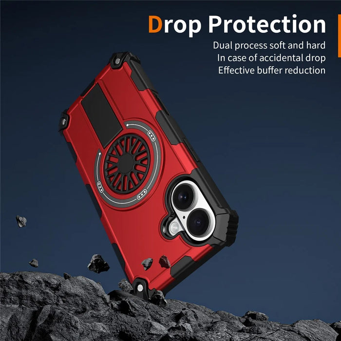 For iPhone 16 Plus Magnetic Case Kickstand TPU + PC Drop Defend Phone Cover - Red - 5