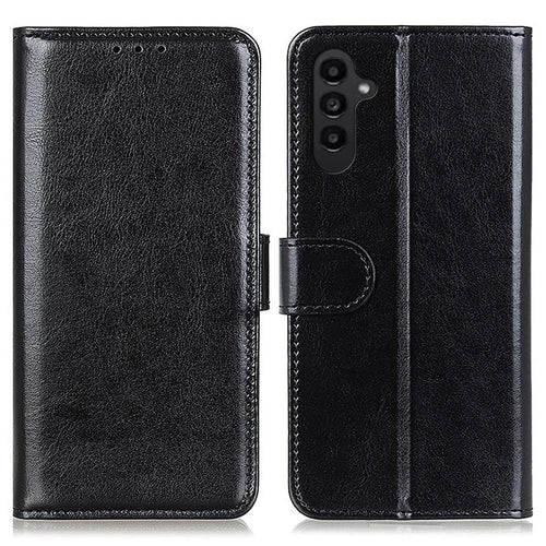 For Samsung Galaxy A14 5G / A14 4G PU Leather Magnetic Clasp Cell Phone Case Anti-scratch Crazy Horse Texture Stand Wallet Cover - Black - 1