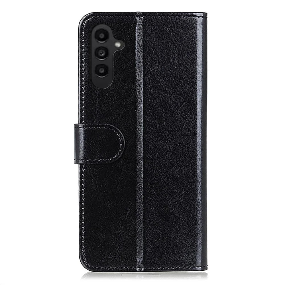For Samsung Galaxy A14 5G / A14 4G PU Leather Magnetic Clasp Cell Phone Case Anti-scratch Crazy Horse Texture Stand Wallet Cover - Black - 7