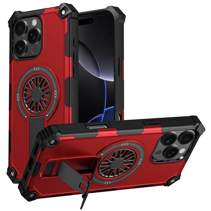 For iPhone 16 Pro Magnetic Case Kickstand TPU + PC Drop Defend Phone Cover - Red - 1