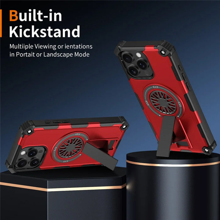 For iPhone 16 Pro Magnetic Case Kickstand TPU + PC Drop Defend Phone Cover - Red - 2