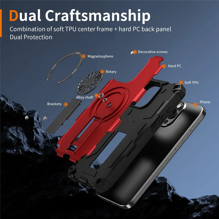 For iPhone 16 Pro Magnetic Case Kickstand TPU + PC Drop Defend Phone Cover - Red - 7