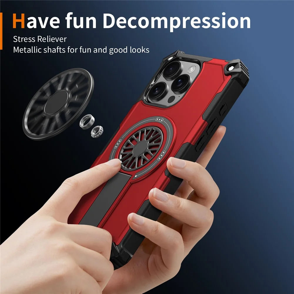 For iPhone 16 Pro Max Magnetic Case Kickstand TPU + PC Drop Defend Phone Cover - Red - 6